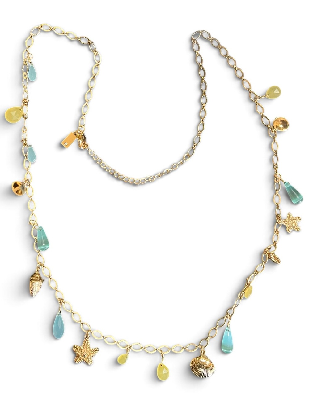 Kate Spade Gold Tone Sea Life Charm Necklace Starfish Shell Blue Yellow